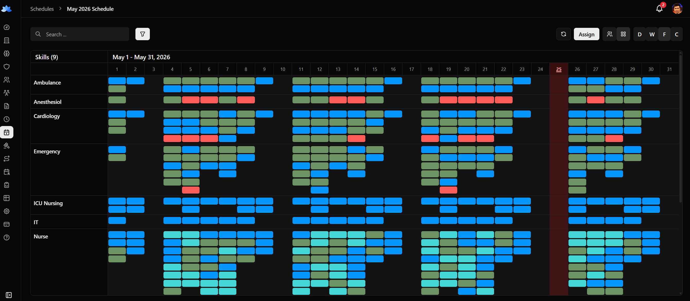 Generated schedule grid